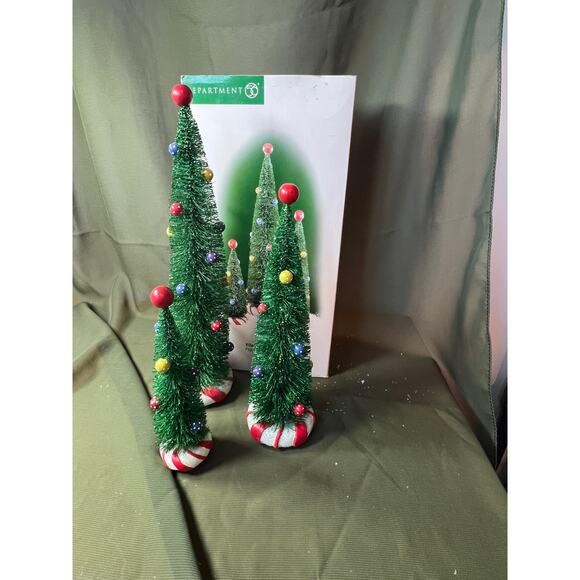Dept 56 Peppermint Trees Set of 3 Original Snow Village #56721 EUC in Box - Picture 4 of 4